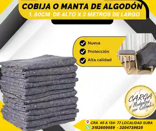 Cobija Para Mudanza O Manta De Algodón Para Trasteo Nueva De 180 Cm De Alto X 2 M De Largo Para Empaque Y Embalaje