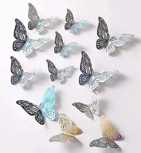 Mariposas Decorativas 3d Metalizadas Plateadas X 12 Und