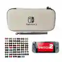 Estuche Rígido Blanco + Vidrio + 2 Grips Compatible Con Switch 2