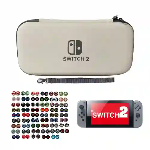 Estuche Rígido Blanco + Vidrio + 2 Grips Compatible Con Switch 2