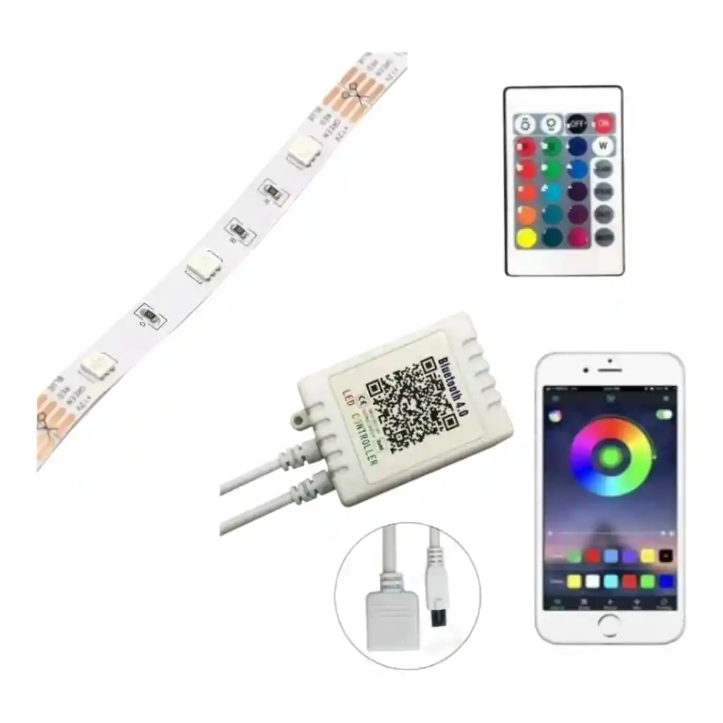 Cinta Luz Led Multicolor 5m Rgb Bluetooth Control Rítmico