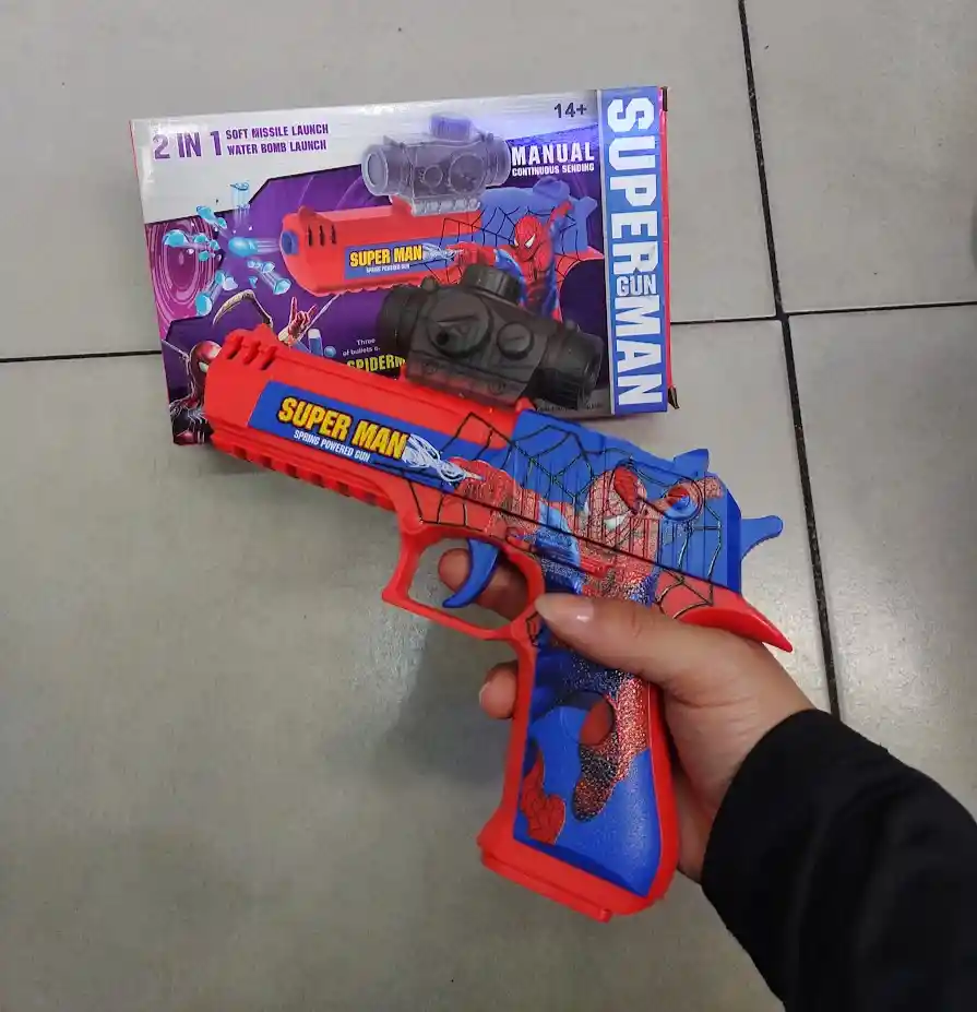 Pistola De Juguete Hidrogel Bombas De Agua Y Misiles Blandos Manual Spiderman Hombre Araña