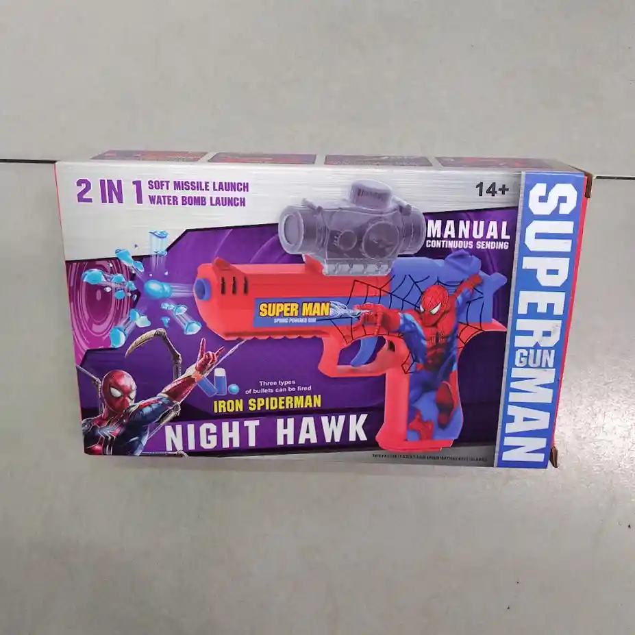 Pistola De Juguete Hidrogel Bombas De Agua Y Misiles Blandos Manual Spiderman Hombre Araña