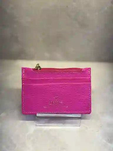 Tarjetero Mini En Cuero Fucsia