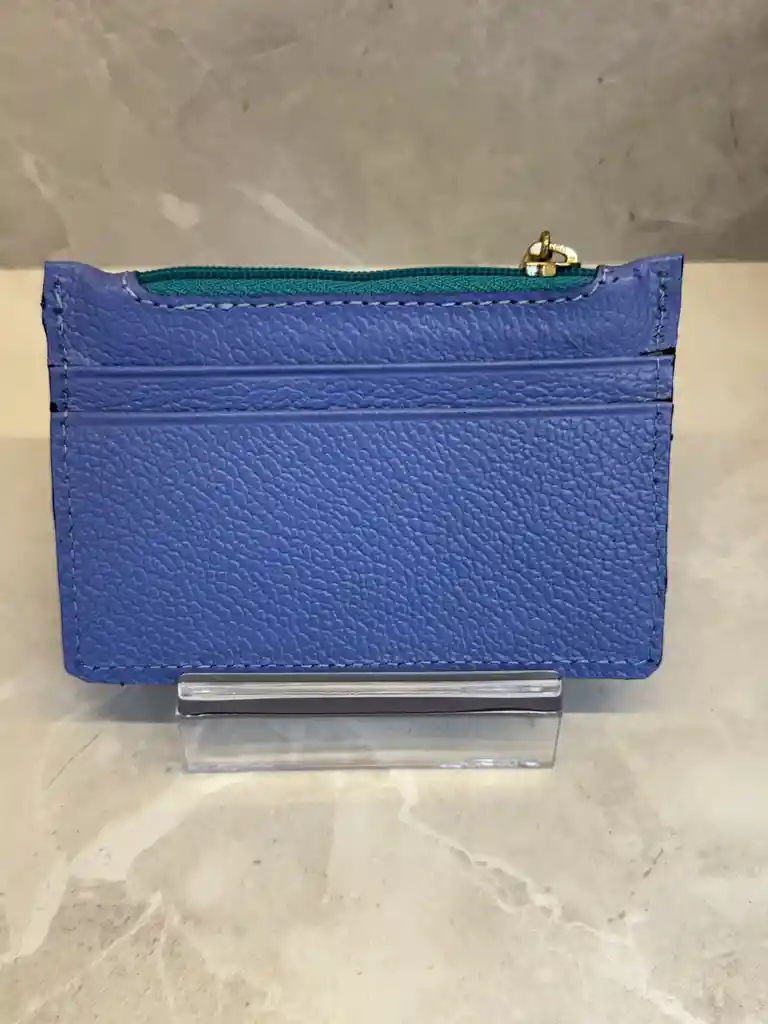 Tarjetero Mini En Cuero Azul