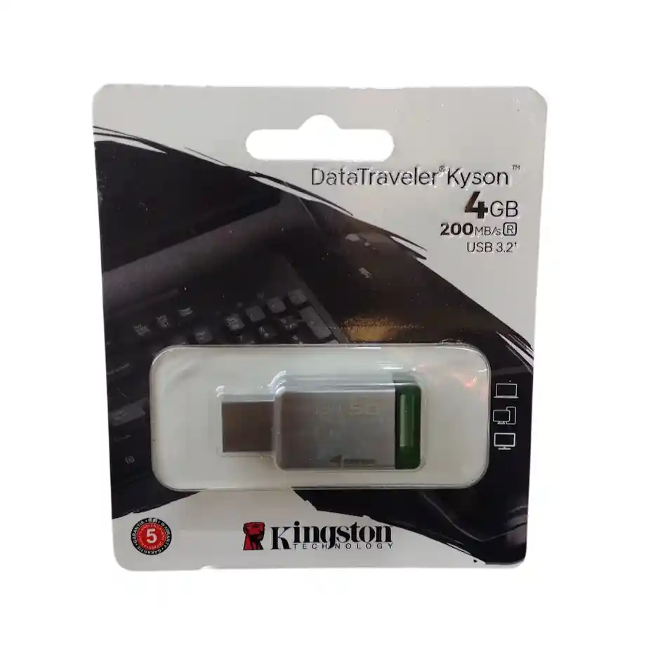 Memoria Usb Kingston 4 Gb Kyson Plateada Con Verde