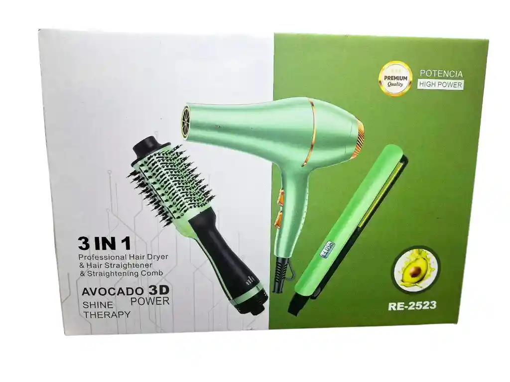 Cepillo Electrico Plancha Y Secador Combo 3x1 Aguacate Excelente