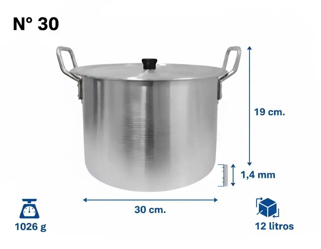 Olla Grande 12 Litros Ligera Practica 30 Cm Calidad Aluminio Resistente Y Eficiente
