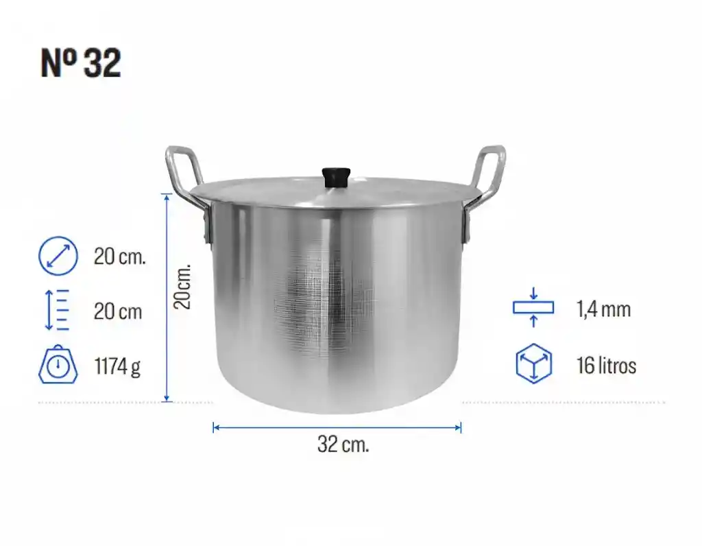 Olla Grande 16 Litros Ligera Practica 32 Cm Calidad Aluminio Resistente Y Eficiente