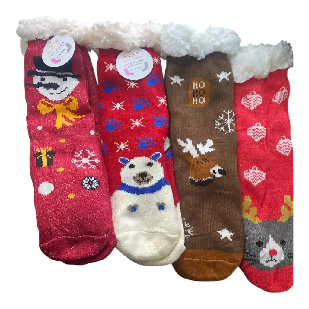 Medias Calcetines Termicas Para El Frio Edicion Navidad Con Disaños De Gato Renos Oso Polar Muñeco De Nieve Santa Claus Y Perrito