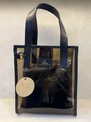 Bolso Transparente Mediano Negro Vinilo Y Cuero Mini Bolso Interno