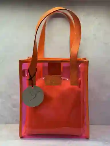 Bolso Transparente Mediano Negro Naranja Y Cuero Mini Bolso Interno