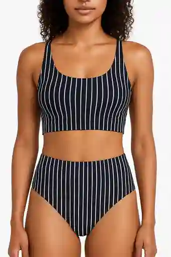 Bikini De Talle Alto A Rayas Estampado Top Con Almohadillas Talla