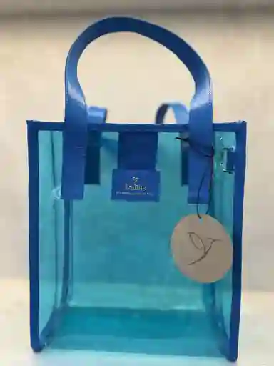 Bolso Transparente Mediano Azul Vinilo Y Cuero Mini Bolso Interno