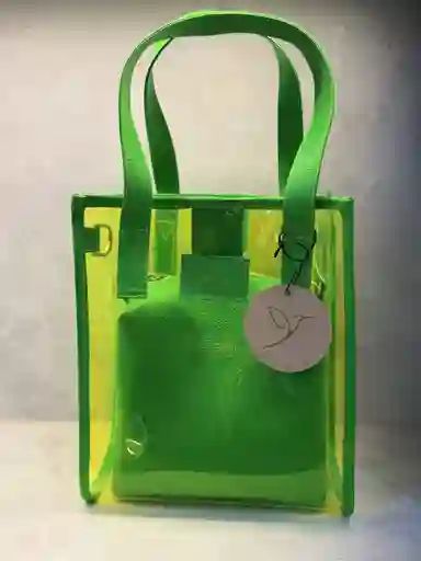 Bolso Transparente Mediano Verde Vinilo Y Cuero Mini Bolso Interno