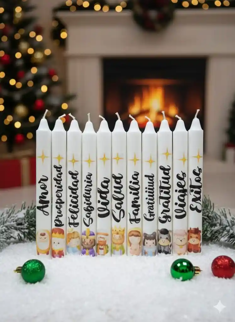 Navidad Velitas Con Deseos Blancas X 10 Unidades