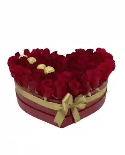 Caja Corazon Rosas Y Chocolates