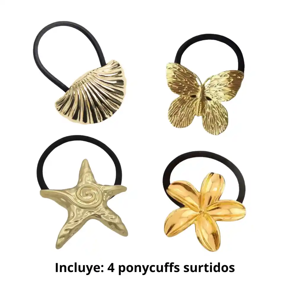 Set X 4 Pony Cuff Coleros Metálicos Diseños Surtidos