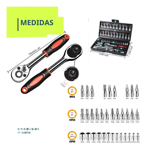 Kit Juego De Herramientas Mecanicas Manuales Dados 46pcs Negro