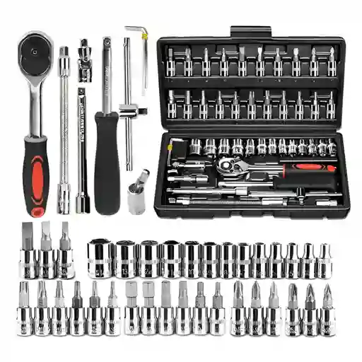 Kit Juego De Herramientas Mecanicas Manuales Dados 46pcs Negro