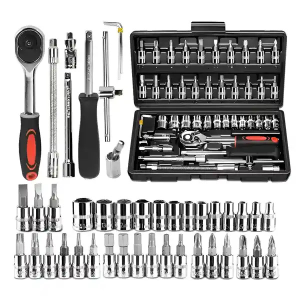 Kit Juego De Herramientas Mecanicas Manuales Dados 46pcs Negro