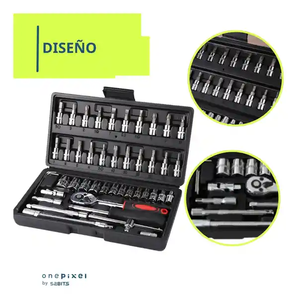 Kit Juego De Herramientas Mecanicas Manuales Dados 46pcs Negro