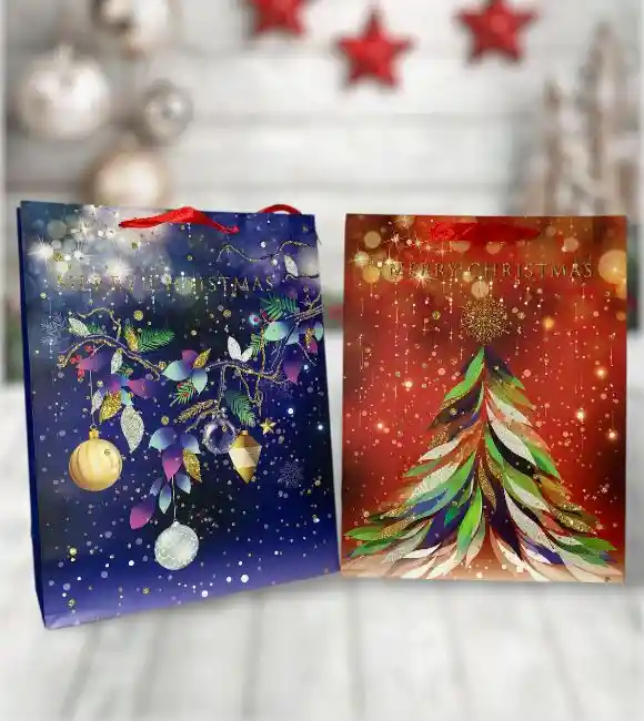 Bolsa De Regalo Navideña Escarchada Fina Lisa Talla Jumbo Xl Empaques Navidad