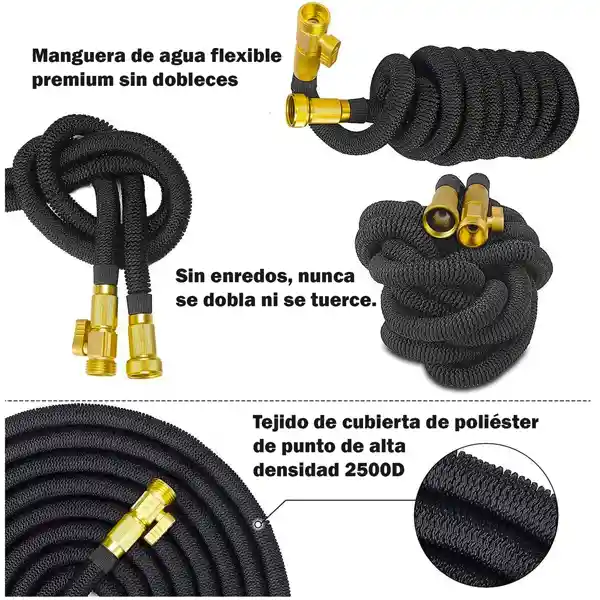 Manguera Flexible De 3 Capas Con Pistola De Agua Riego De Jardín 7 Mts