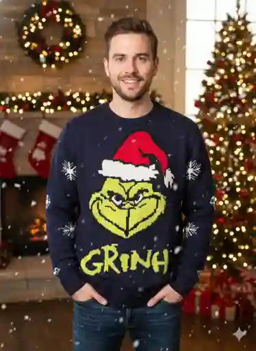 Saco Negro Talla S Grinch Copos Navideño Lana Tejido Navidad