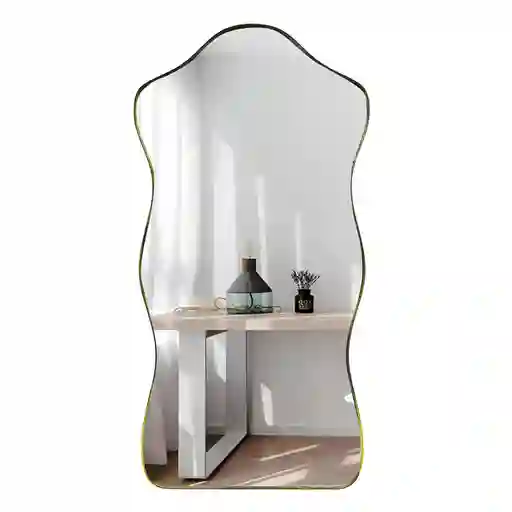 Espejo De Piso Dorado Silueta Irrompible 80x40cm Para Oficina Y Taller