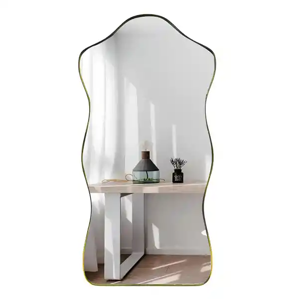 Espejo De Piso Dorado Silueta Irrompible 80x40cm Para Oficina Y Taller