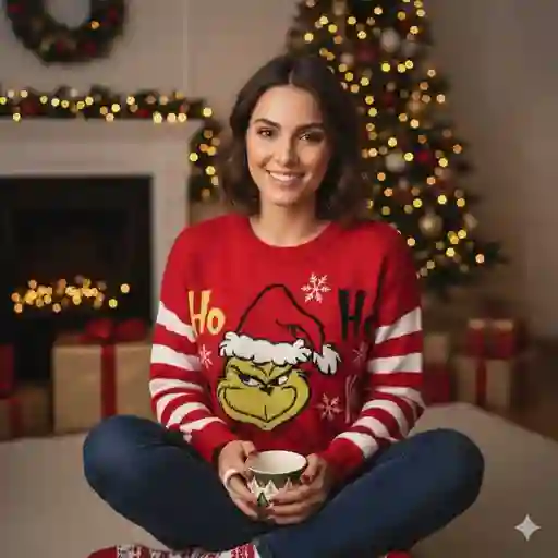 Saco Rojo Talla M Grinch Ho Ho Ho Navideño Lana Tejido Navidad