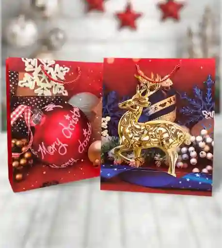 Bolsa De Regalo Navideña Escarchada Fina Lisa Talla L Empaques Navidad