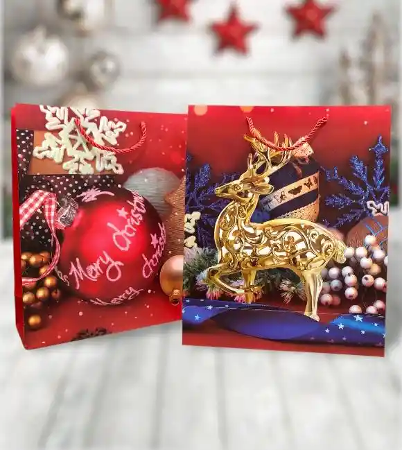 Bolsa De Regalo Navideña Escarchada Fina Lisa Talla L Empaques Navidad