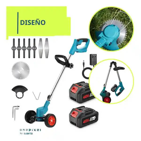 Guadaña Recargable Portatil Con Ruedas Corta Cesped 6 En 1 C Verde