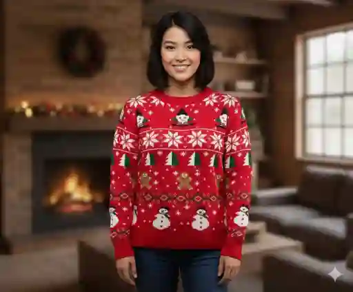 Saco Rojo Con Duendes Y Galletas Navideño De Lana Para Adulto Tejido Navidad Fiestas