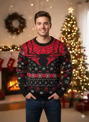 Saco Negro Talla S Spiderman Navideño Lana Tejido Navidad