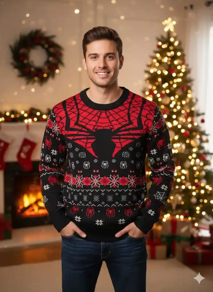Saco Negro Talla S Spiderman Navideño Lana Tejido Navidad
