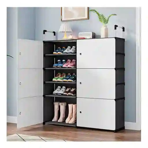 Zapatero Organizador Tela 2x5 Niveles Con Puerta Negro
