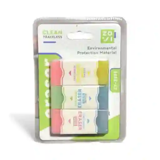 Pack De 3 Borradores Ecológicos "clean Traceless" Zy-3599 - Colores Pastel