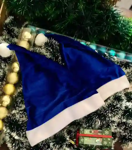 Gorro De Navidad Sombrero Tradicional Navideño Terciopelo Azul