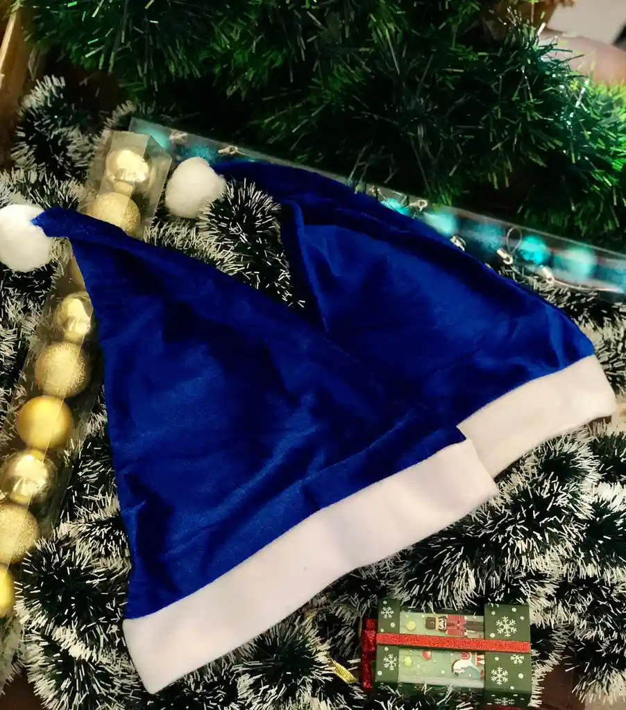 Gorro De Navidad Sombrero Tradicional Navideño Terciopelo Azul