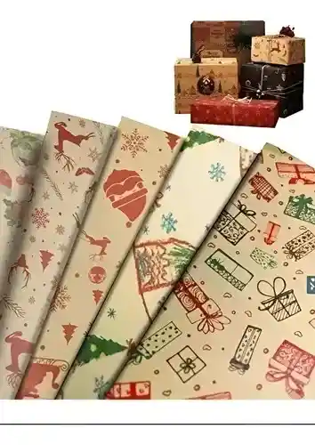 Papel Para Regalo Kraft Navidad Surtido X 5 Unidades Motivos Navideños Empaques Navidad
