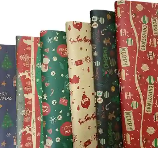 Papel Para Regalo Kraft Navidad Surtido X 5 Unidades Motivos Navideños Empaques Navidad