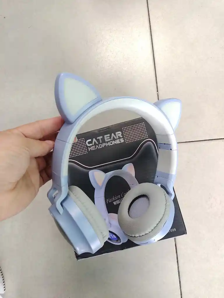 Audifonos Inalambricos Diadema Azul Orejas De Gato