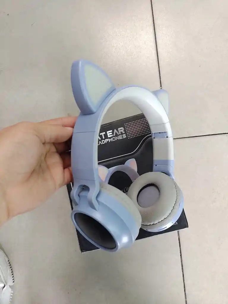 Audifonos Inalambricos Diadema Azul Orejas De Gato