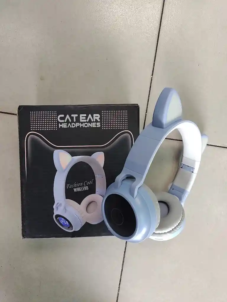 Audifonos Inalambricos Diadema Azul Orejas De Gato