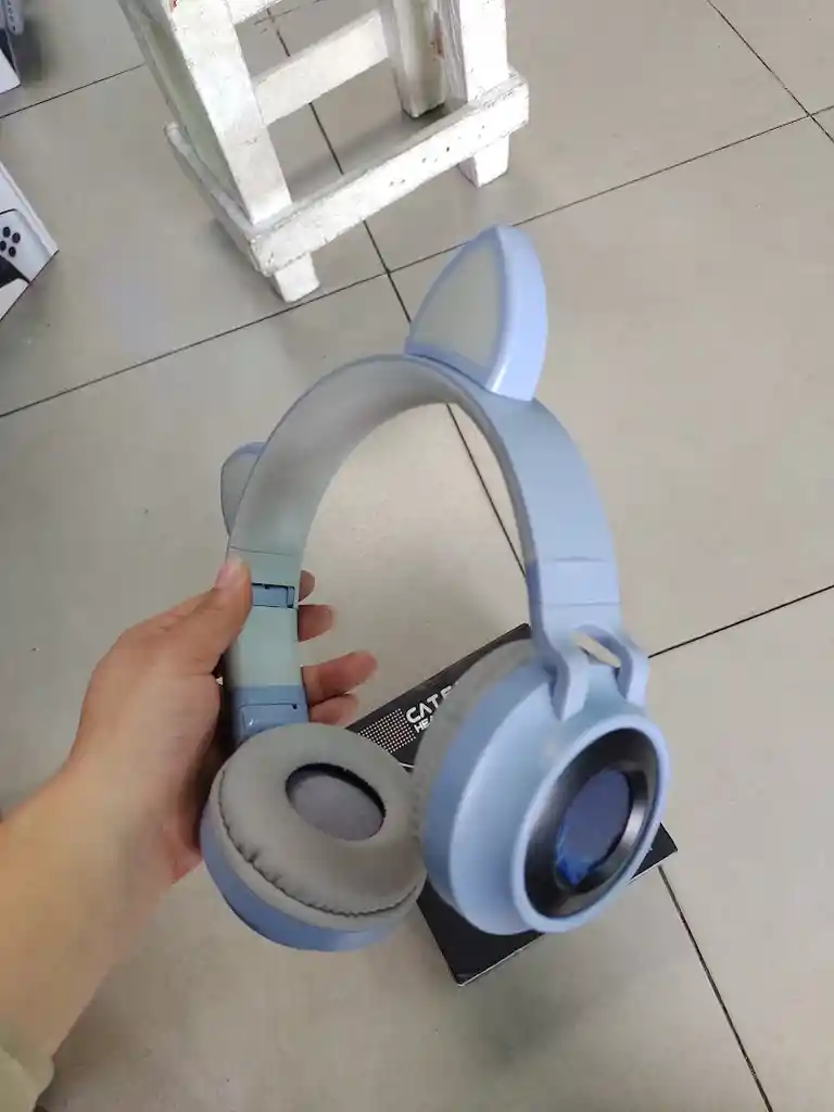 Audifonos Inalambricos Diadema Azul Orejas De Gato