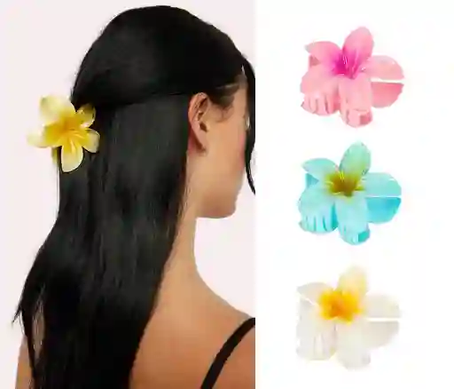Set X 3 Pinza Caimán Gancho Flor Hawaiana Pelo Cabello