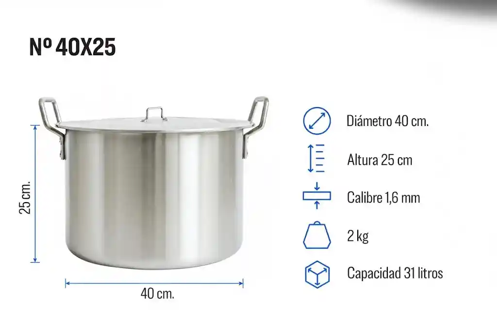 Olla Grande 31 Litros Sopa Sancocho Ligera Practica 40x25 Aluminio Extra Fuerte Resistente